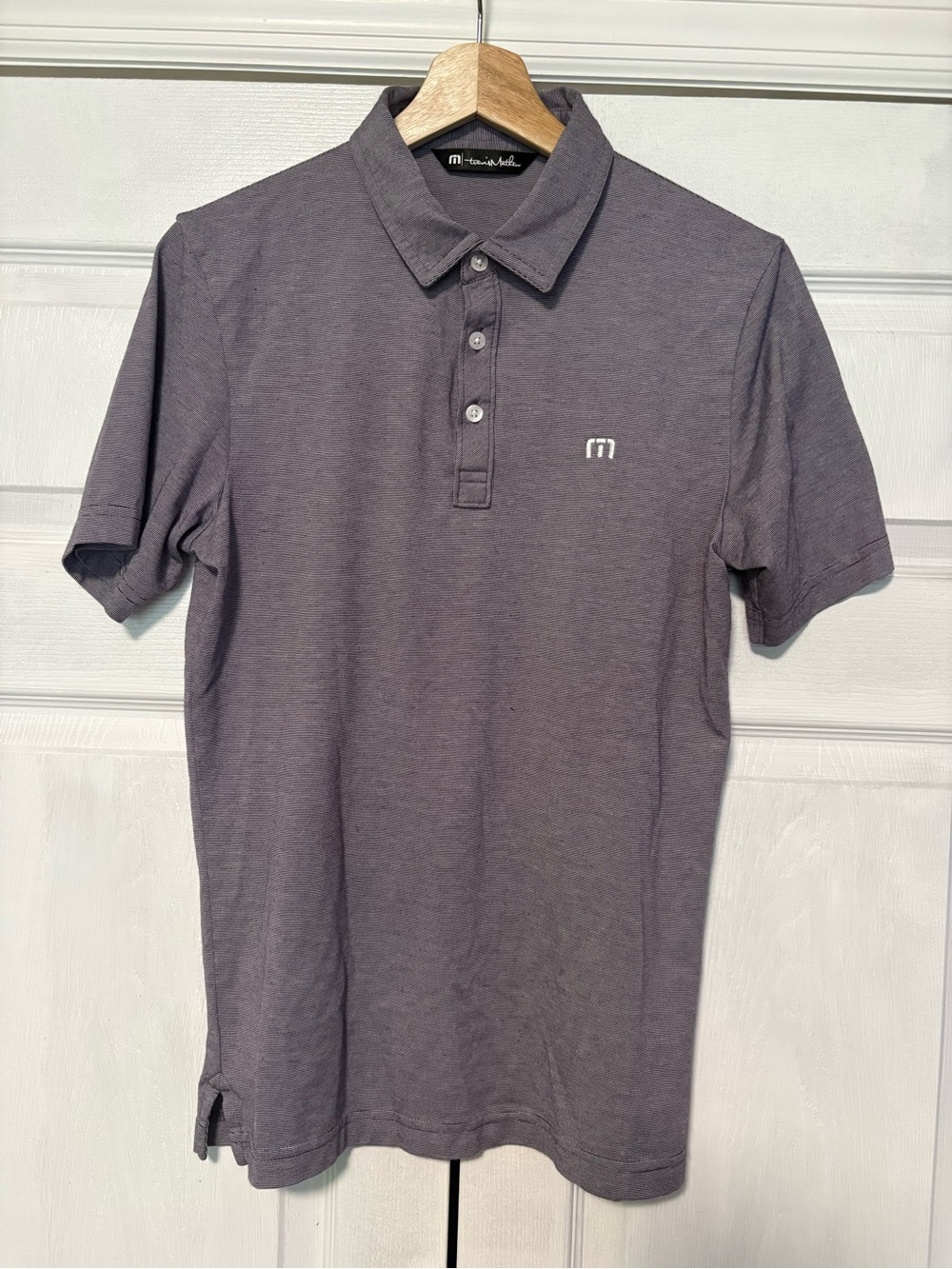 TravisMathew "The Zinna" Heather Grey Micro-Stripe Golf Polo S